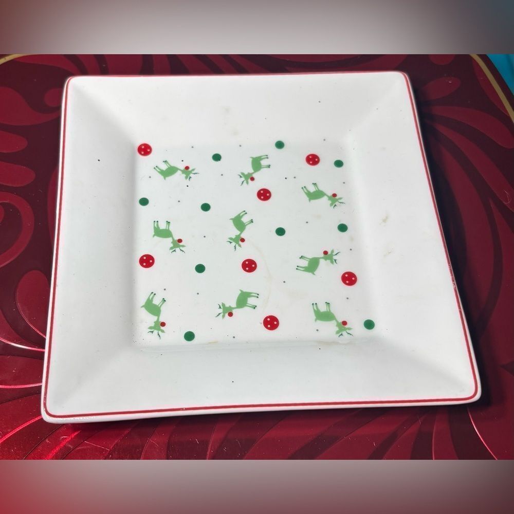 6” Christmas Square Plate Christmas Decorations Trinket Dish EPC